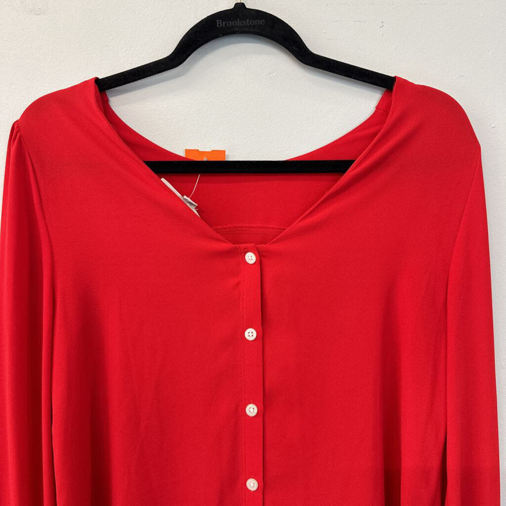 Loft Silky Red Button Back Long Sleeve Top Extra Small