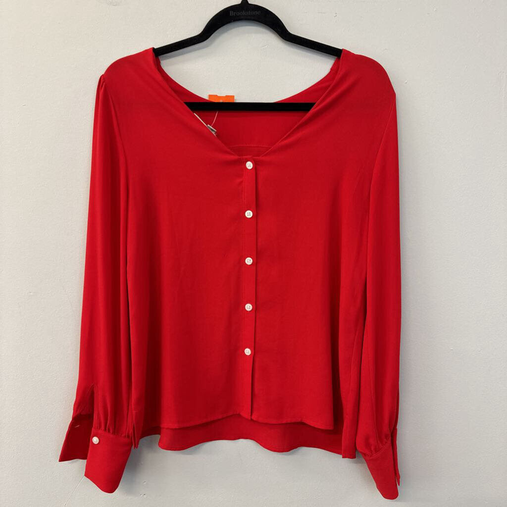 Loft Silky Red Button Back Long Sleeve Top Extra Small