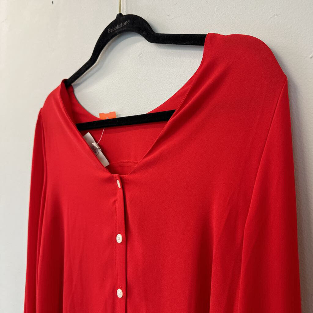 Loft Silky Red Button Back Long Sleeve Top Extra Small