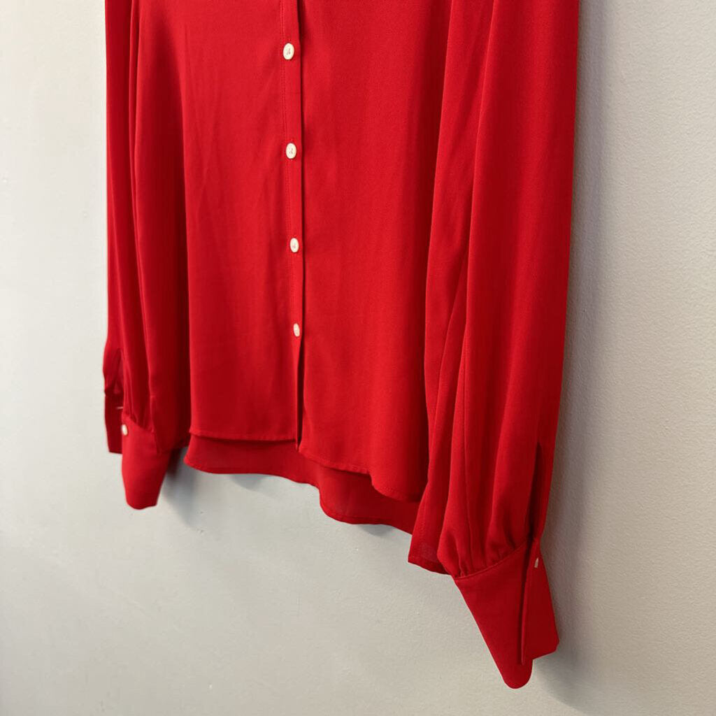 Loft Silky Red Button Back Long Sleeve Top Extra Small