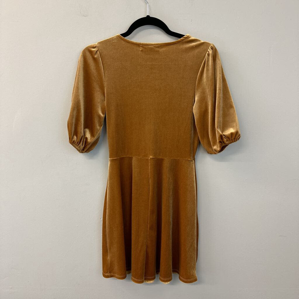 Bebop Marigold Velvet Short Puff Sleeve Dress Extra Small