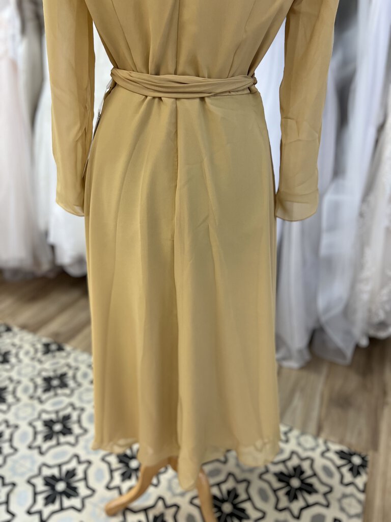 Stacees Gold Long Sleeve V Neck Midi Dress 12