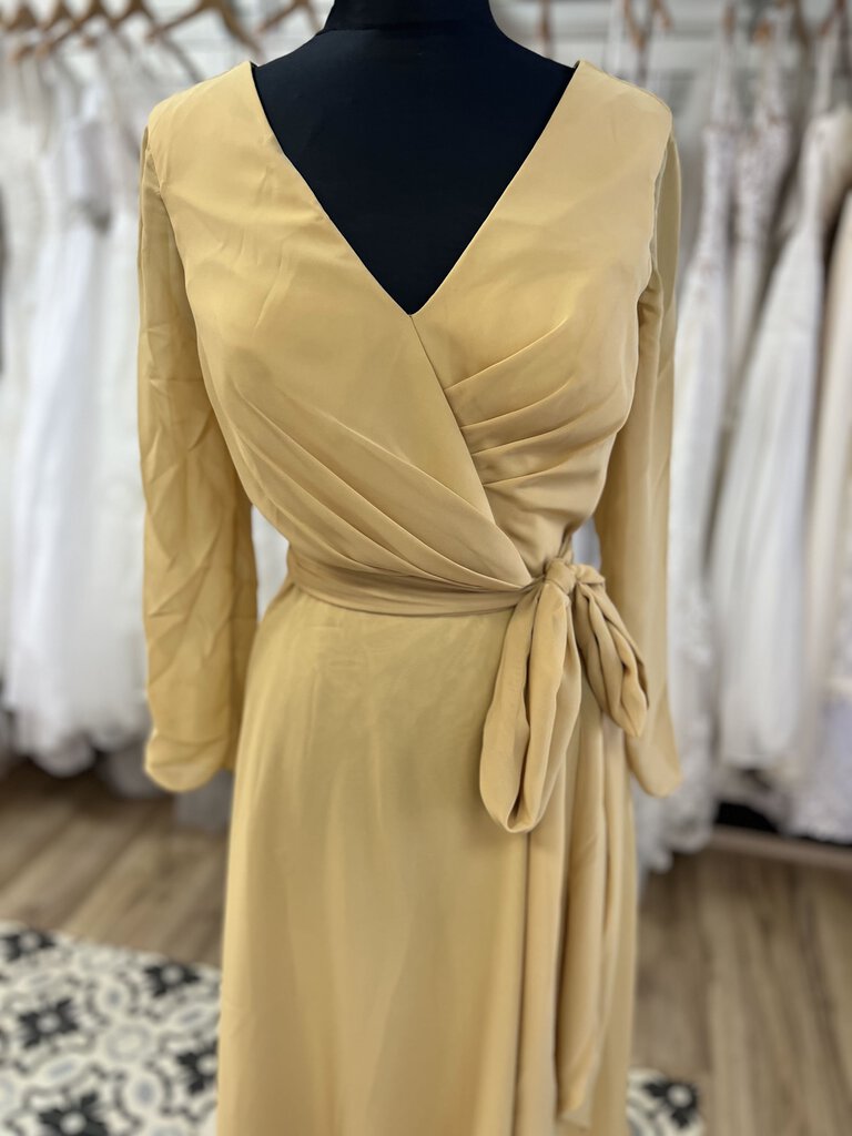 Stacees Gold Long Sleeve V Neck Midi Dress 12