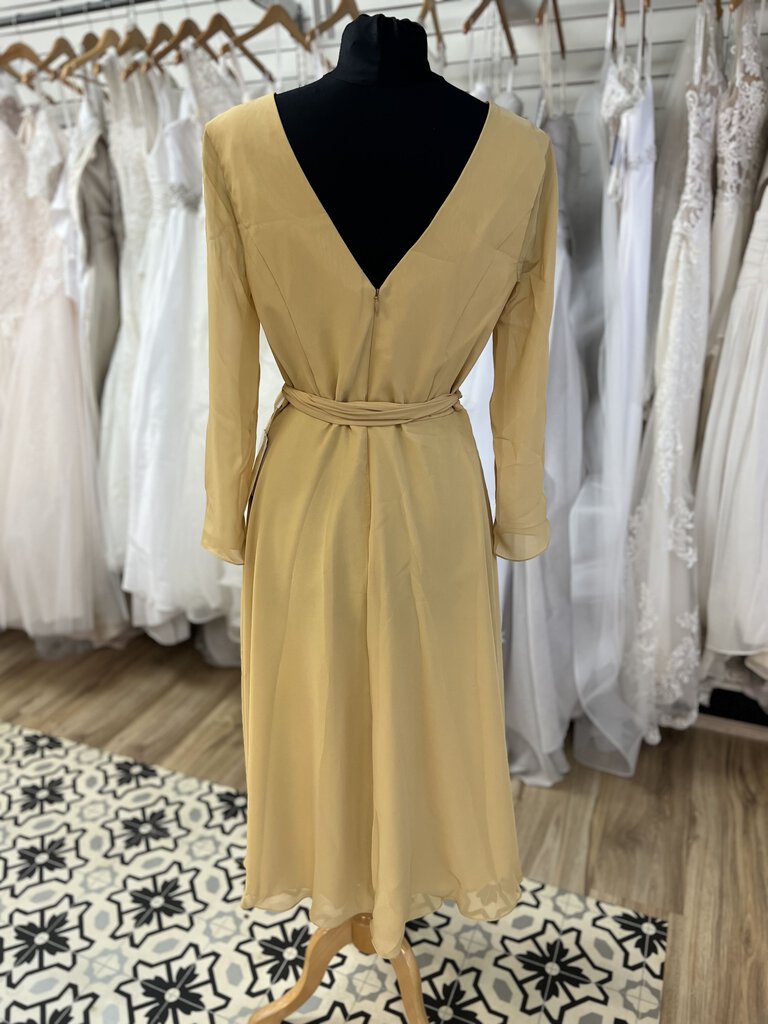 Stacees Gold Long Sleeve V Neck Midi Dress 12