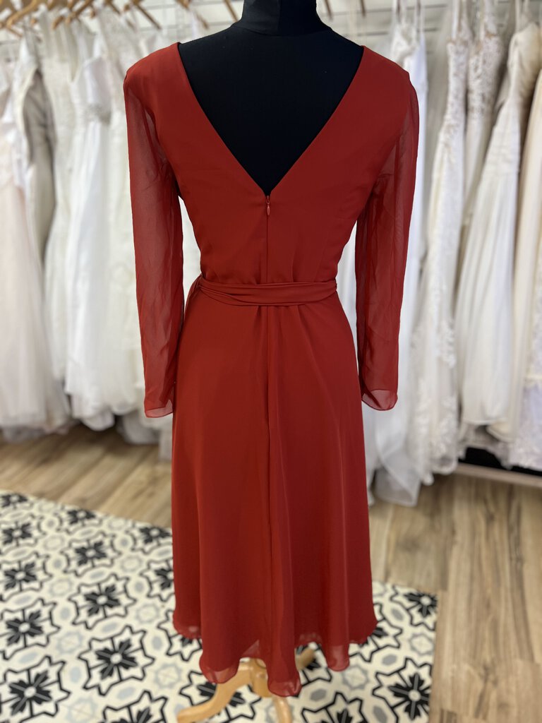 Stacees Orange Long Sleeve V Neck Midi Dress 12