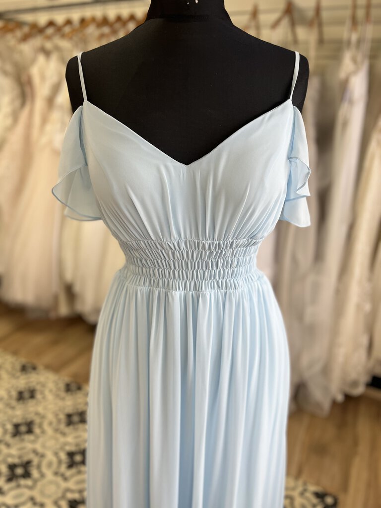 Mori Lee Light Blue Ruffle Strap Long Chiffon Formal Dress 10