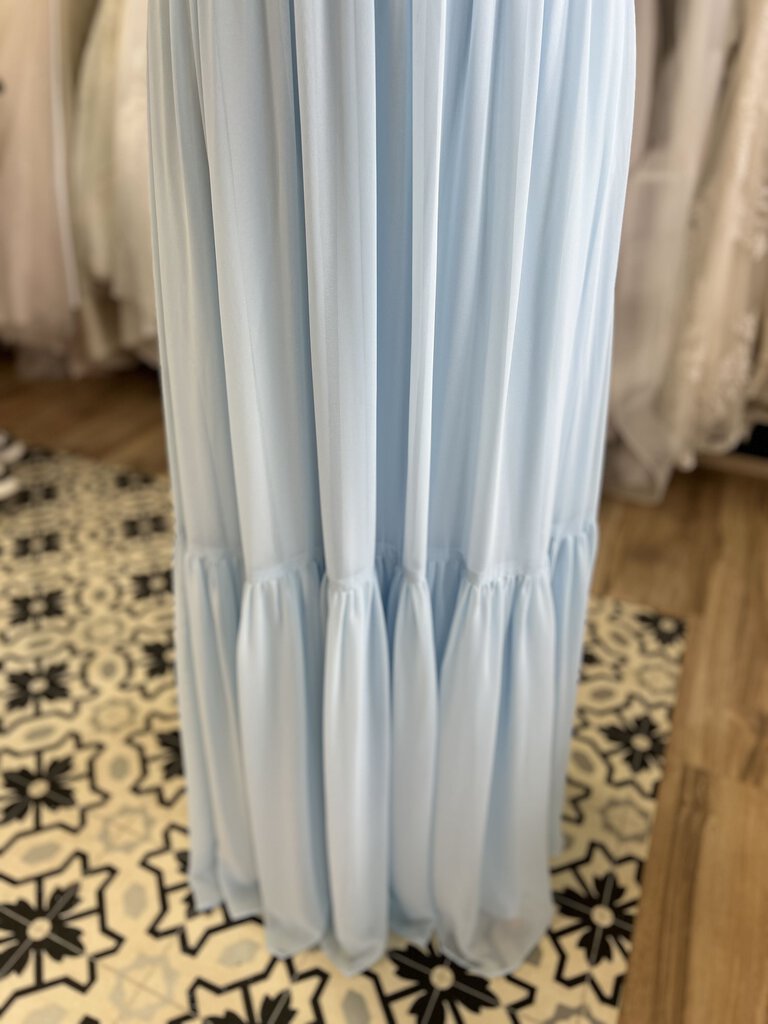 Mori Lee Light Blue Ruffle Strap Long Chiffon Formal Dress 10