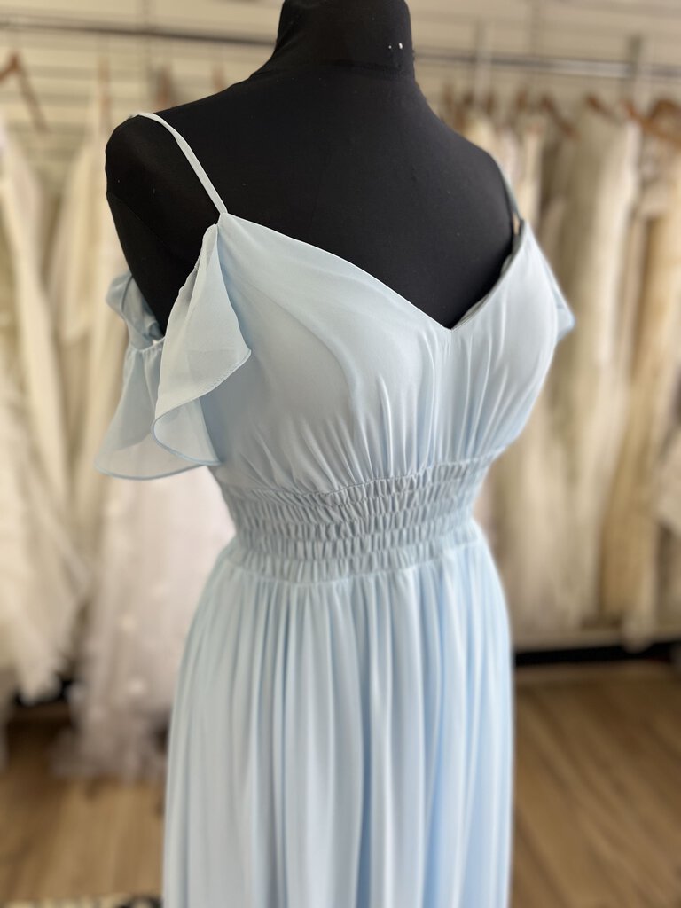 Mori Lee Light Blue Ruffle Strap Long Chiffon Formal Dress 10