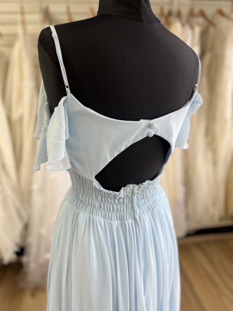 Mori Lee Light Blue Ruffle Strap Long Chiffon Formal Dress 10