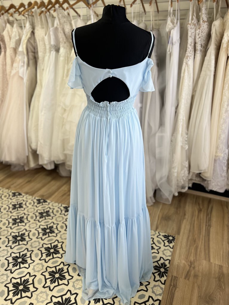 Mori Lee Light Blue Ruffle Strap Long Chiffon Formal Dress 10