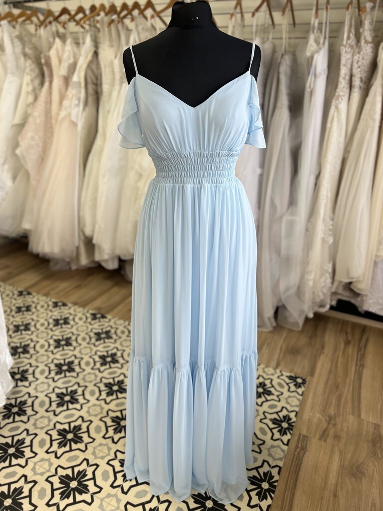 Mori Lee Light Blue Ruffle Strap Long Chiffon Formal Dress 10