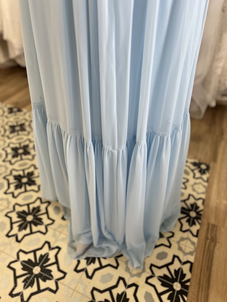 Mori Lee Light Blue Ruffle Strap Long Chiffon Formal Dress 10