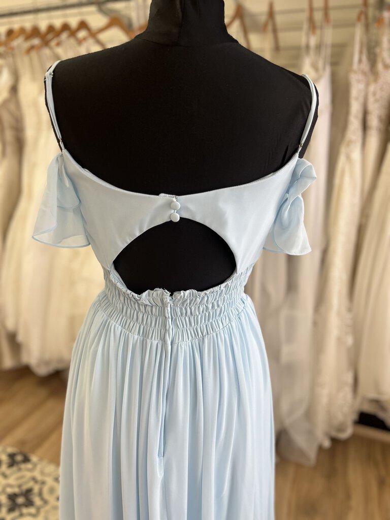 Mori Lee Light Blue Ruffle Strap Long Chiffon Formal Dress 10