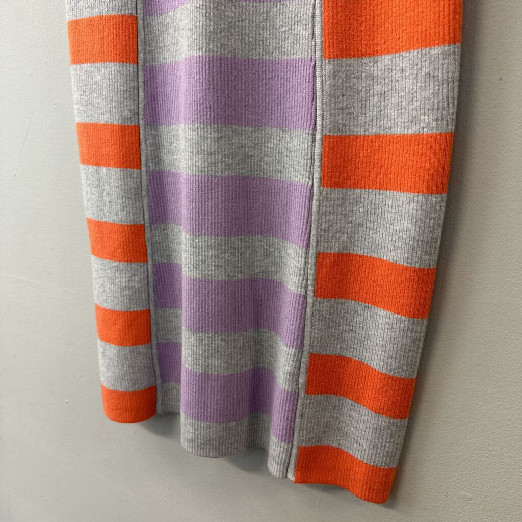 Daily Practice Anthropologie Grey/ Purple/ Orange Striped Mock Neck Sleeveless Fitted Dress Large