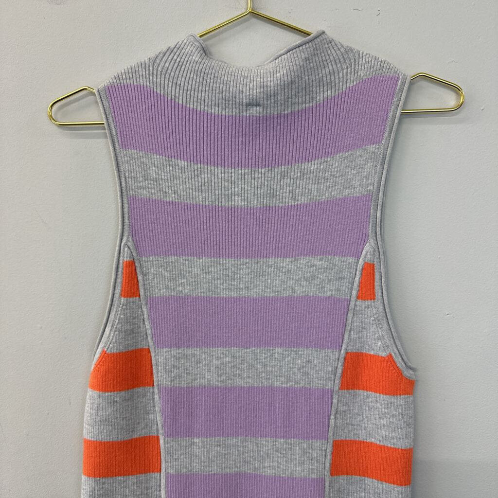 Daily Practice Anthropologie Grey/ Purple/ Orange Striped Mock Neck Sleeveless Fitted Dress Large