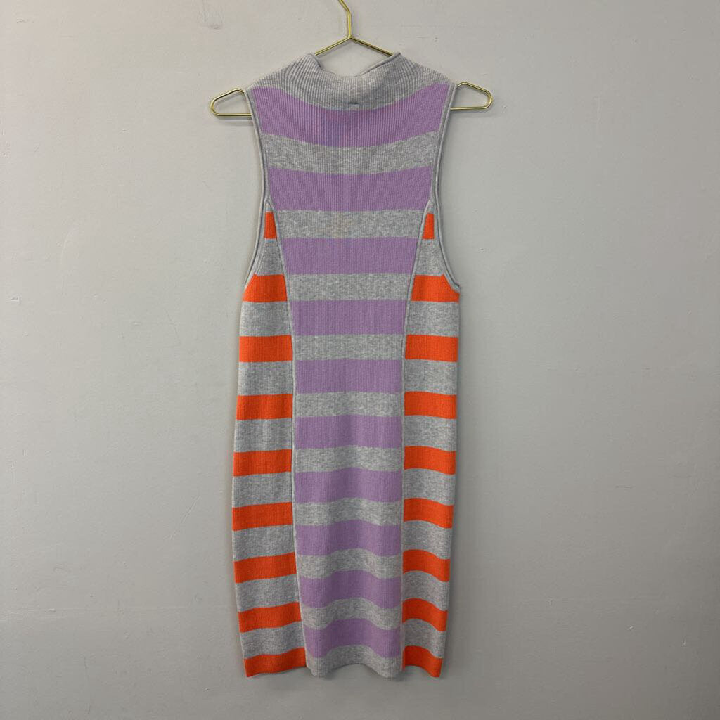 Daily Practice Anthropologie Grey/ Purple/ Orange Striped Mock Neck Sleeveless Fitted Dress Large