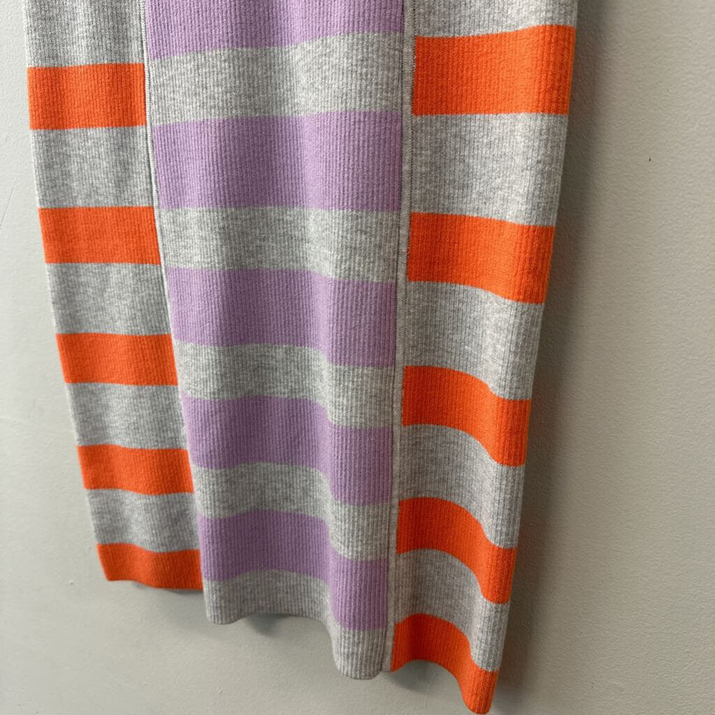 Daily Practice Anthropologie Grey/ Purple/ Orange Striped Mock Neck Sleeveless Fitted Dress Large