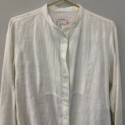 0039 Italy Cream Linen Long Sleeve Button Down Top Large