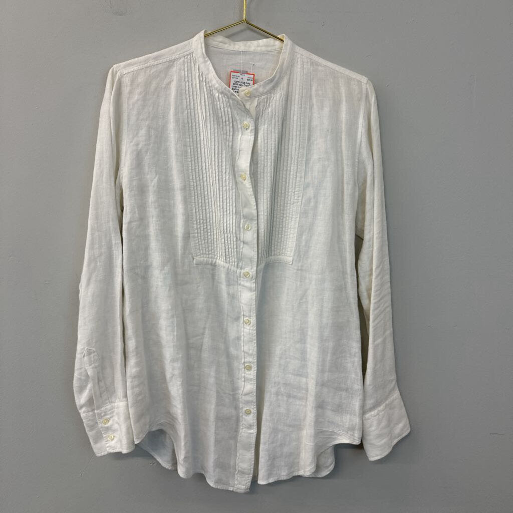 0039 Italy Cream Linen Long Sleeve Button Down Top Large