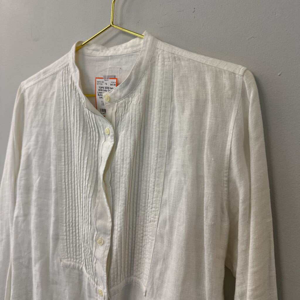 0039 Italy Cream Linen Long Sleeve Button Down Top Large