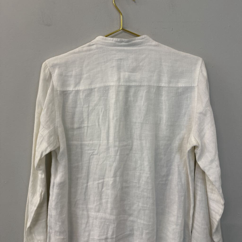 0039 Italy Cream Linen Long Sleeve Button Down Top Large