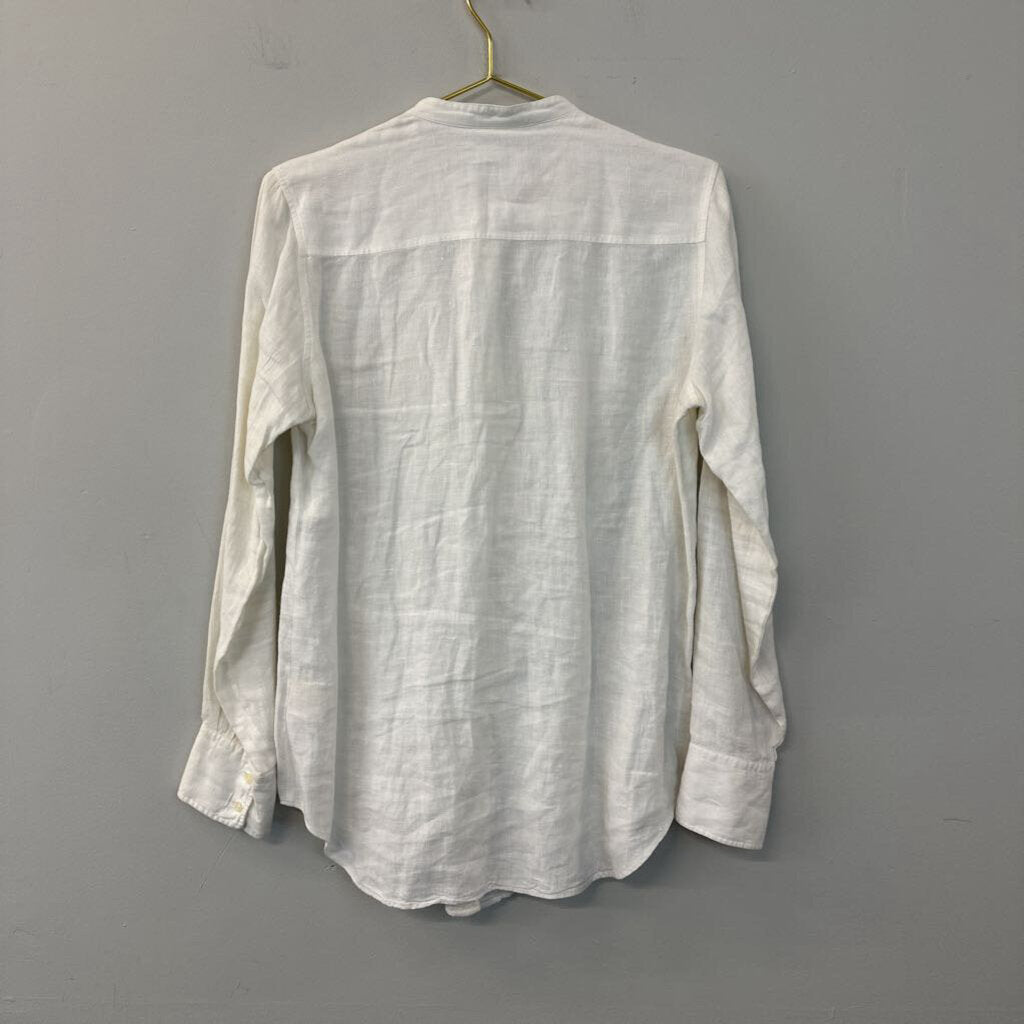 0039 Italy Cream Linen Long Sleeve Button Down Top Large