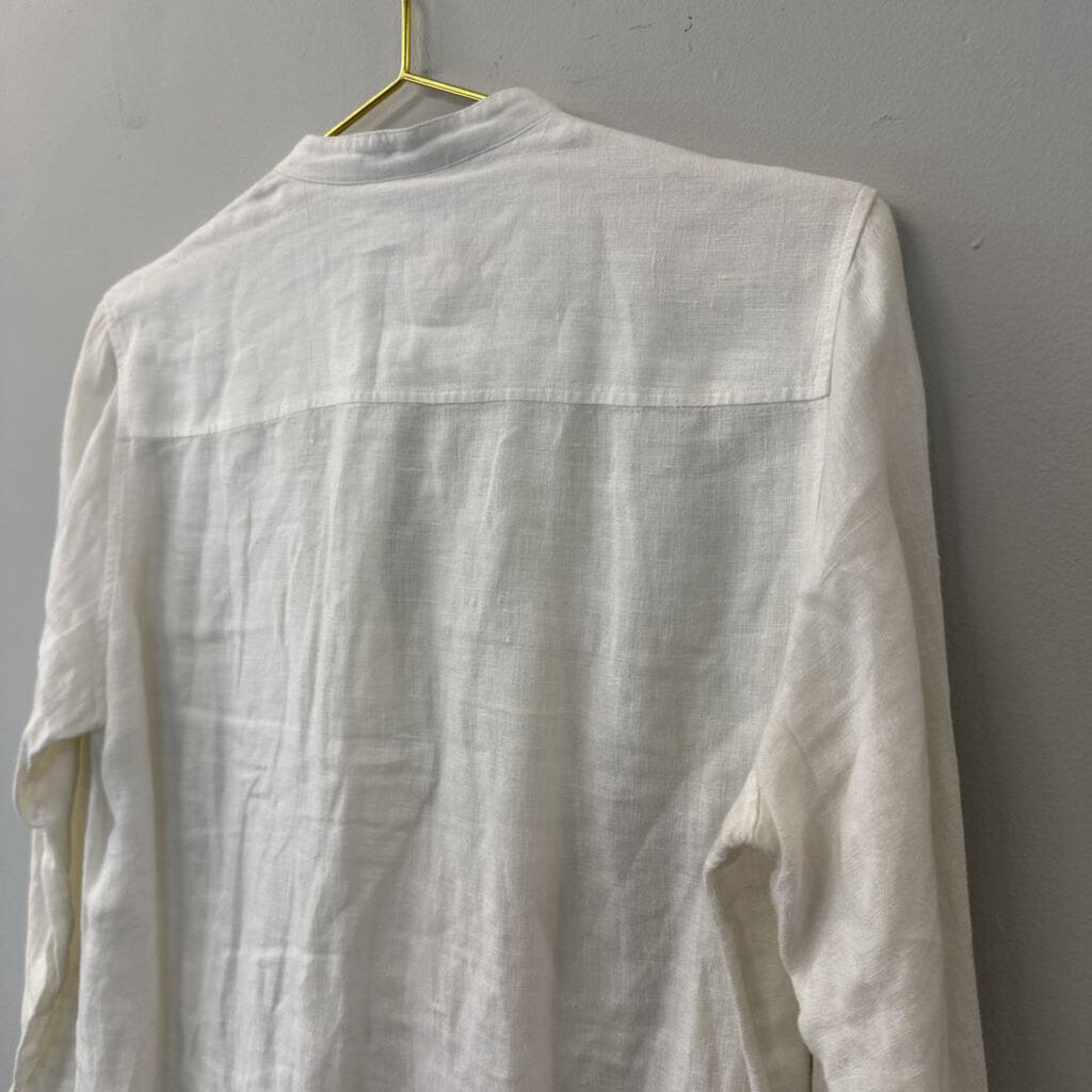 0039 Italy Cream Linen Long Sleeve Button Down Top Large