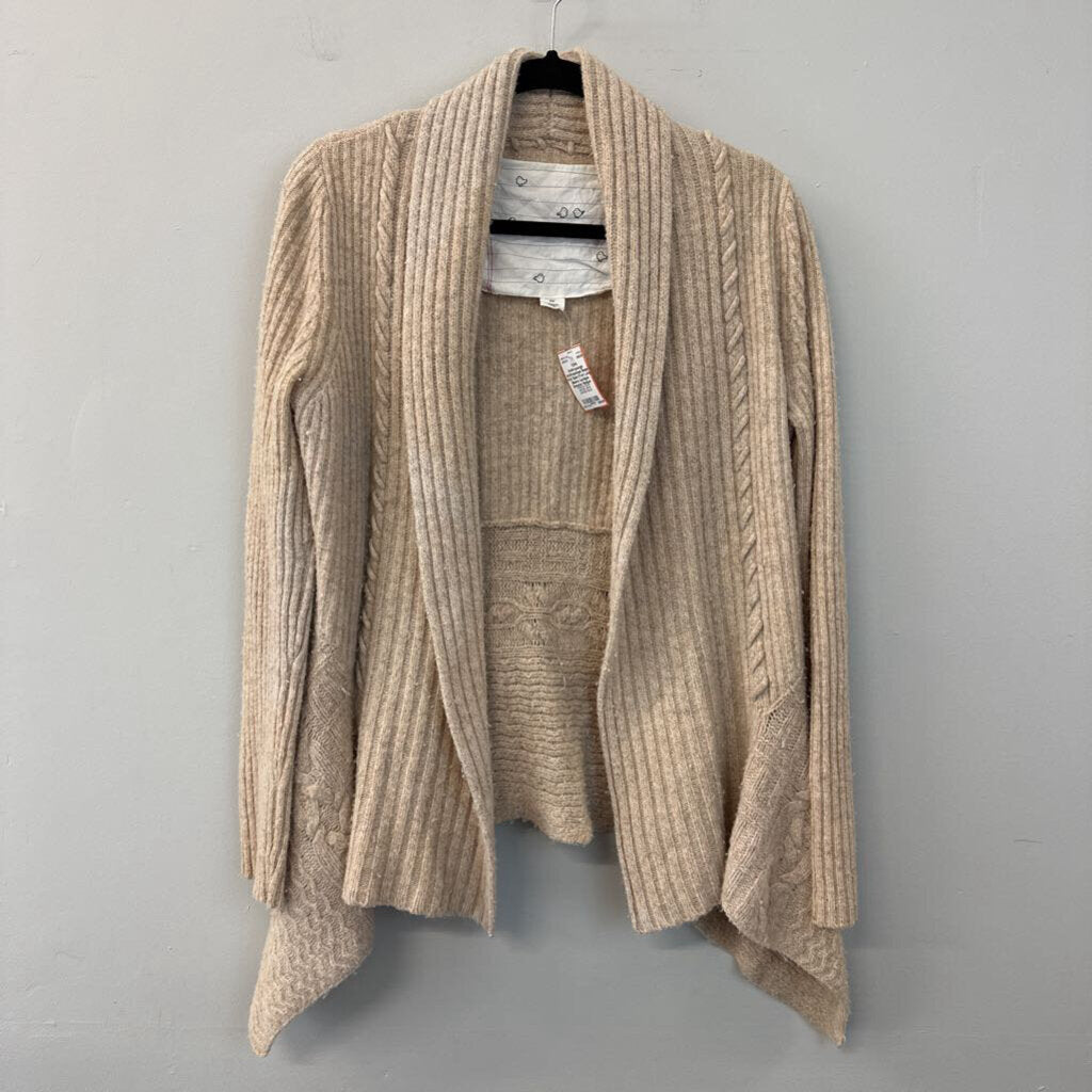 Anthropologie Beige Knit Open Front Long Sleeve Cardigan Sweater Medium