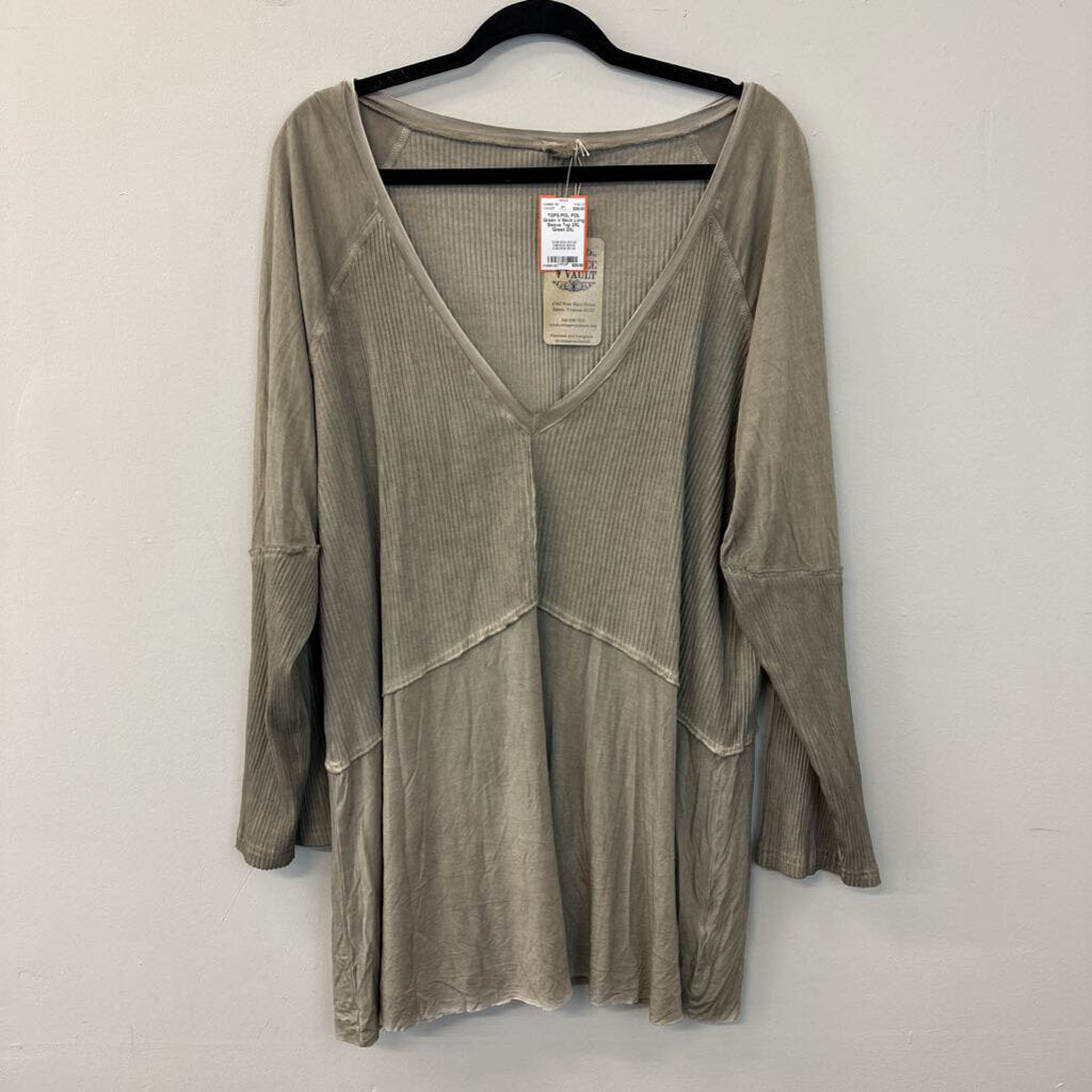 POL Green V Neck Long Sleeve Top 2XL