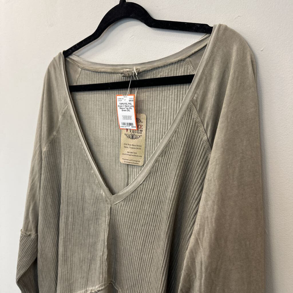 POL Green V Neck Long Sleeve Top 2XL