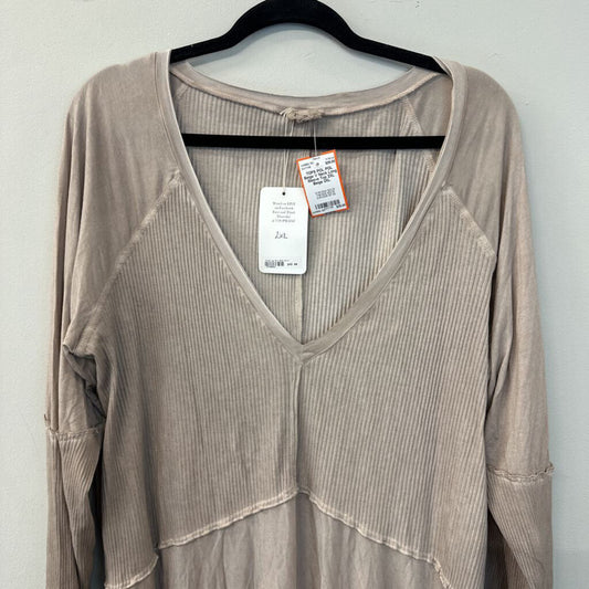 POL Beige V Neck Long Sleeve Top 2XL