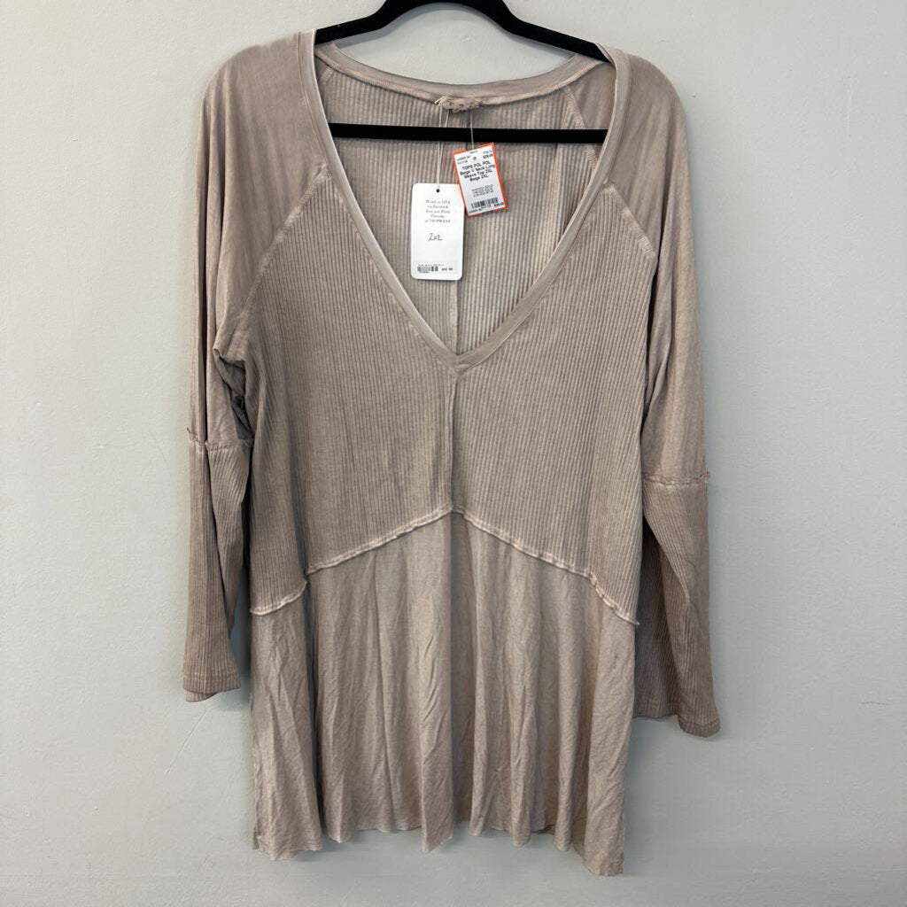 POL Beige V Neck Long Sleeve Top 2XL