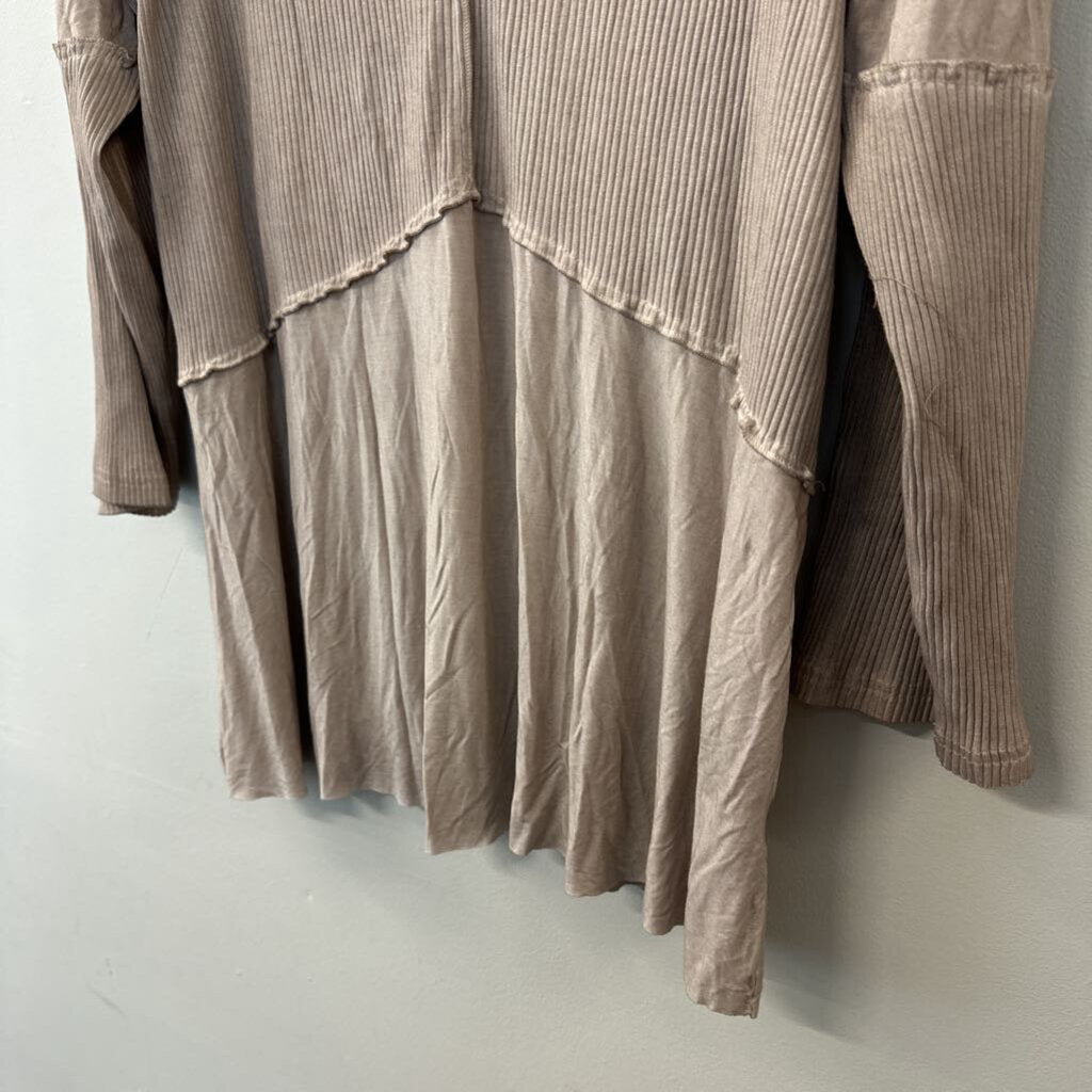 POL Beige V Neck Long Sleeve Top 2XL