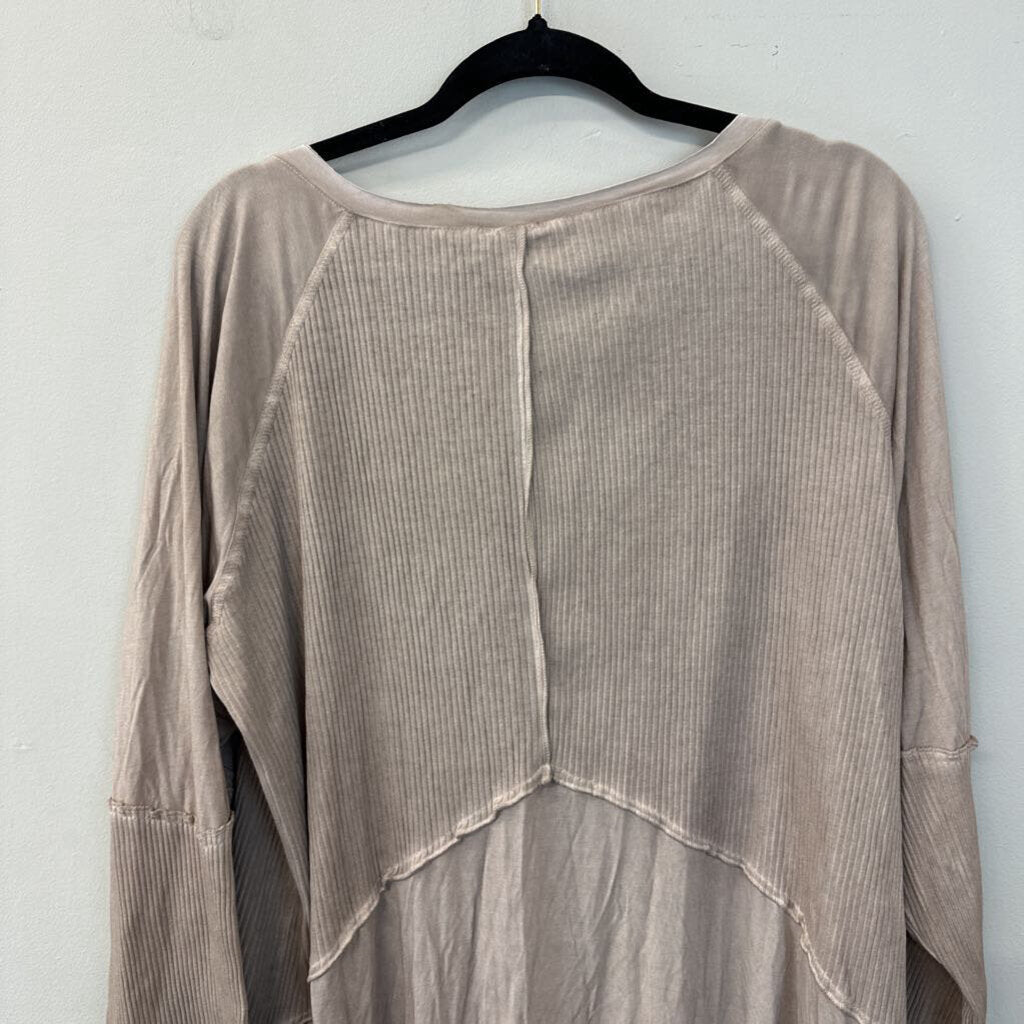 POL Beige V Neck Long Sleeve Top 2XL