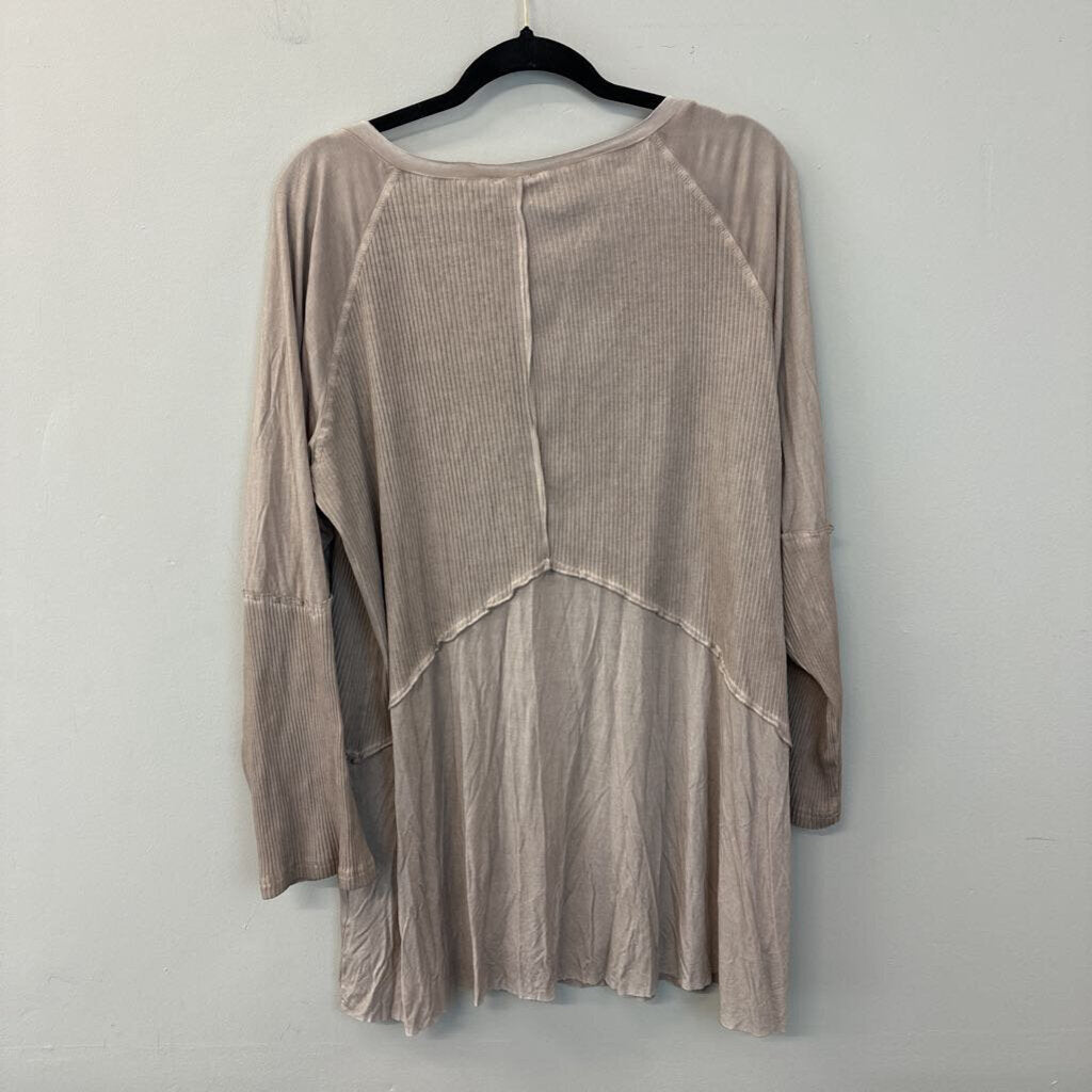 POL Beige V Neck Long Sleeve Top 2XL