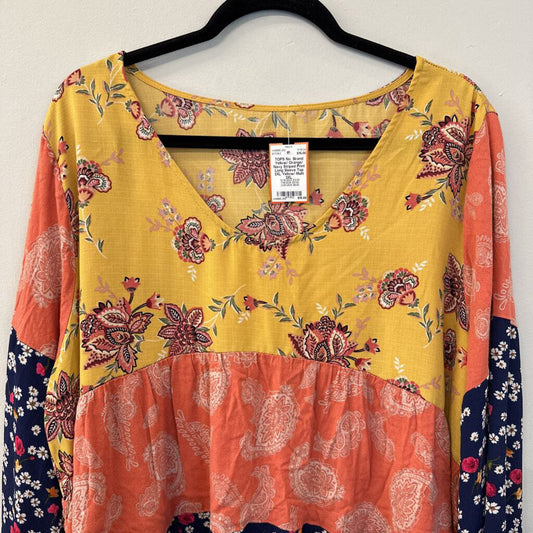 Yellow/ Orange/ Navy Striped Print Long Sleeve Top 3XL