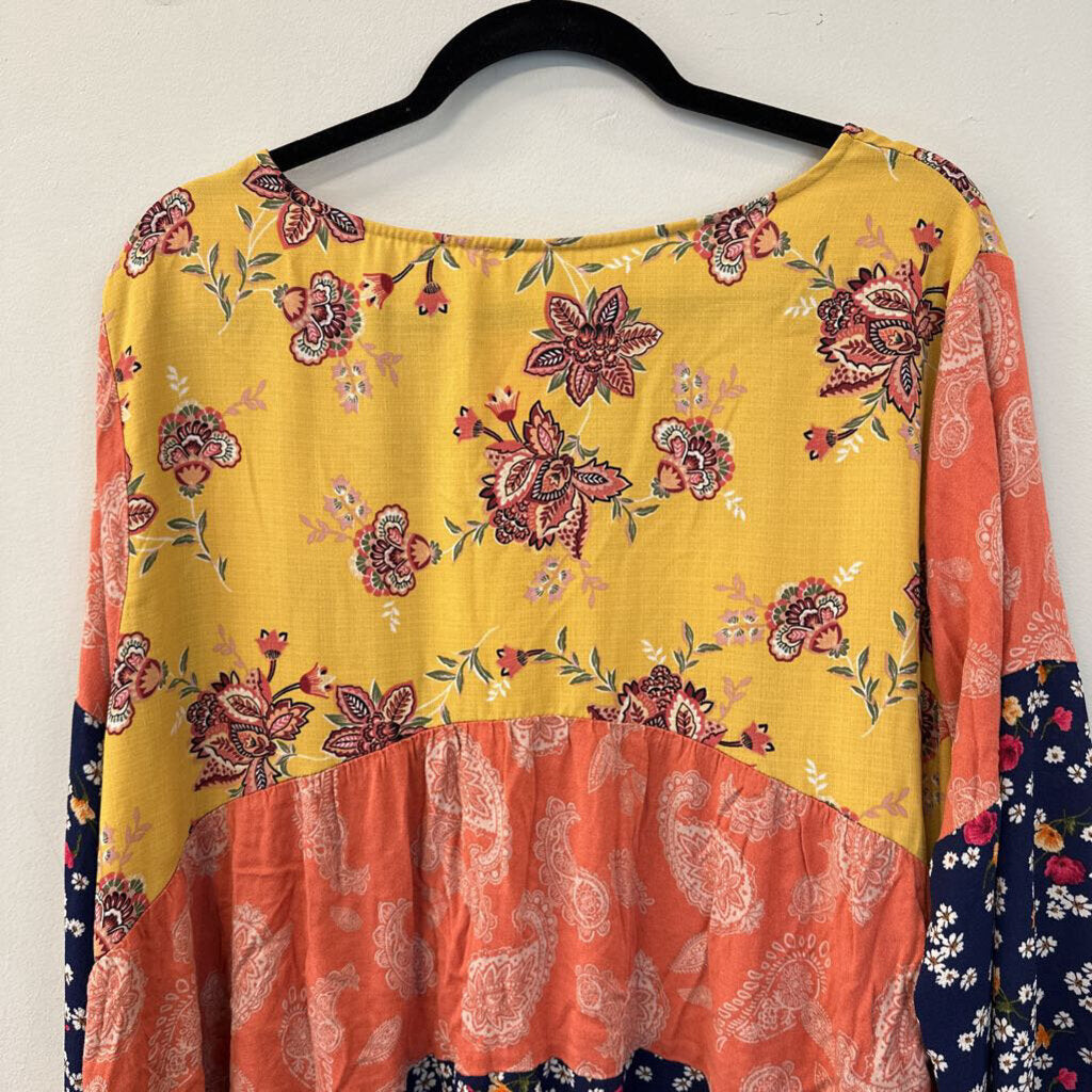 Yellow/ Orange/ Navy Striped Print Long Sleeve Top 3XL