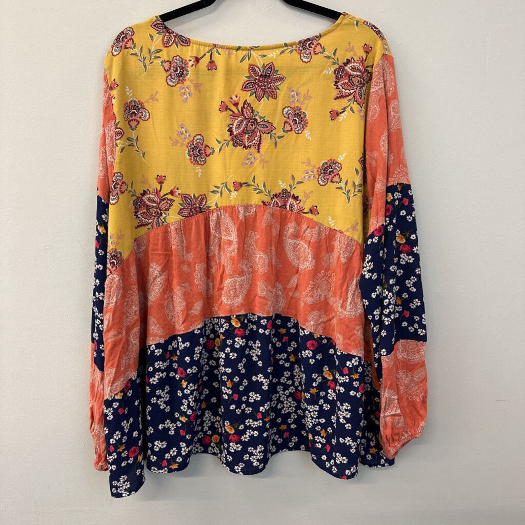 Yellow/ Orange/ Navy Striped Print Long Sleeve Top 3XL