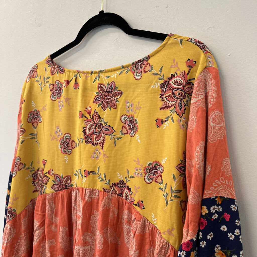 Yellow/ Orange/ Navy Striped Print Long Sleeve Top 3XL