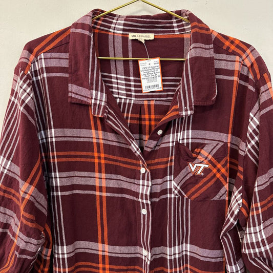 UG Apparel Maroon/ Orange Plaid VT Long Sleeve Button Down Top 3X