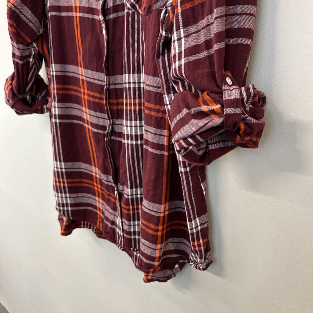 UG Apparel Maroon/ Orange Plaid VT Long Sleeve Button Down Top 3X