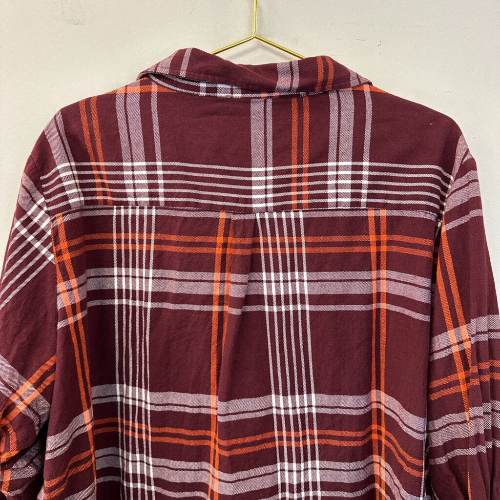 UG Apparel Maroon/ Orange Plaid VT Long Sleeve Button Down Top 3X