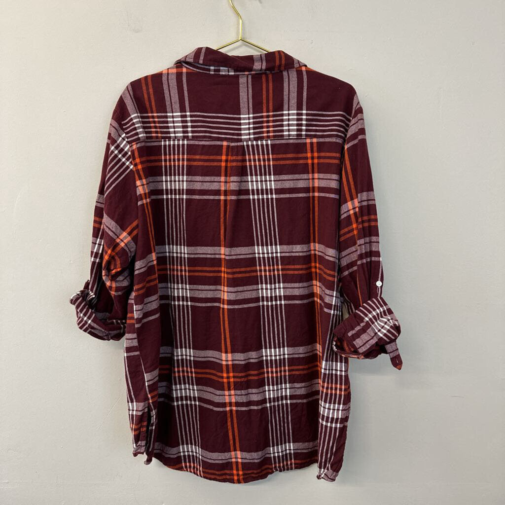 UG Apparel Maroon/ Orange Plaid VT Long Sleeve Button Down Top 3X