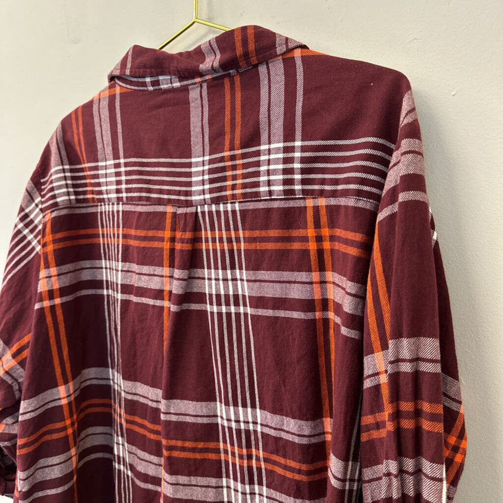 UG Apparel Maroon/ Orange Plaid VT Long Sleeve Button Down Top 3X