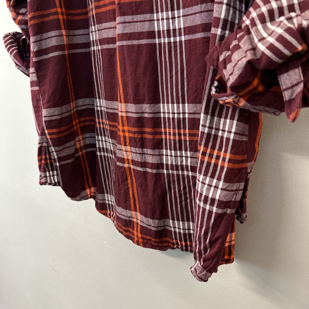 UG Apparel Maroon/ Orange Plaid VT Long Sleeve Button Down Top 3X