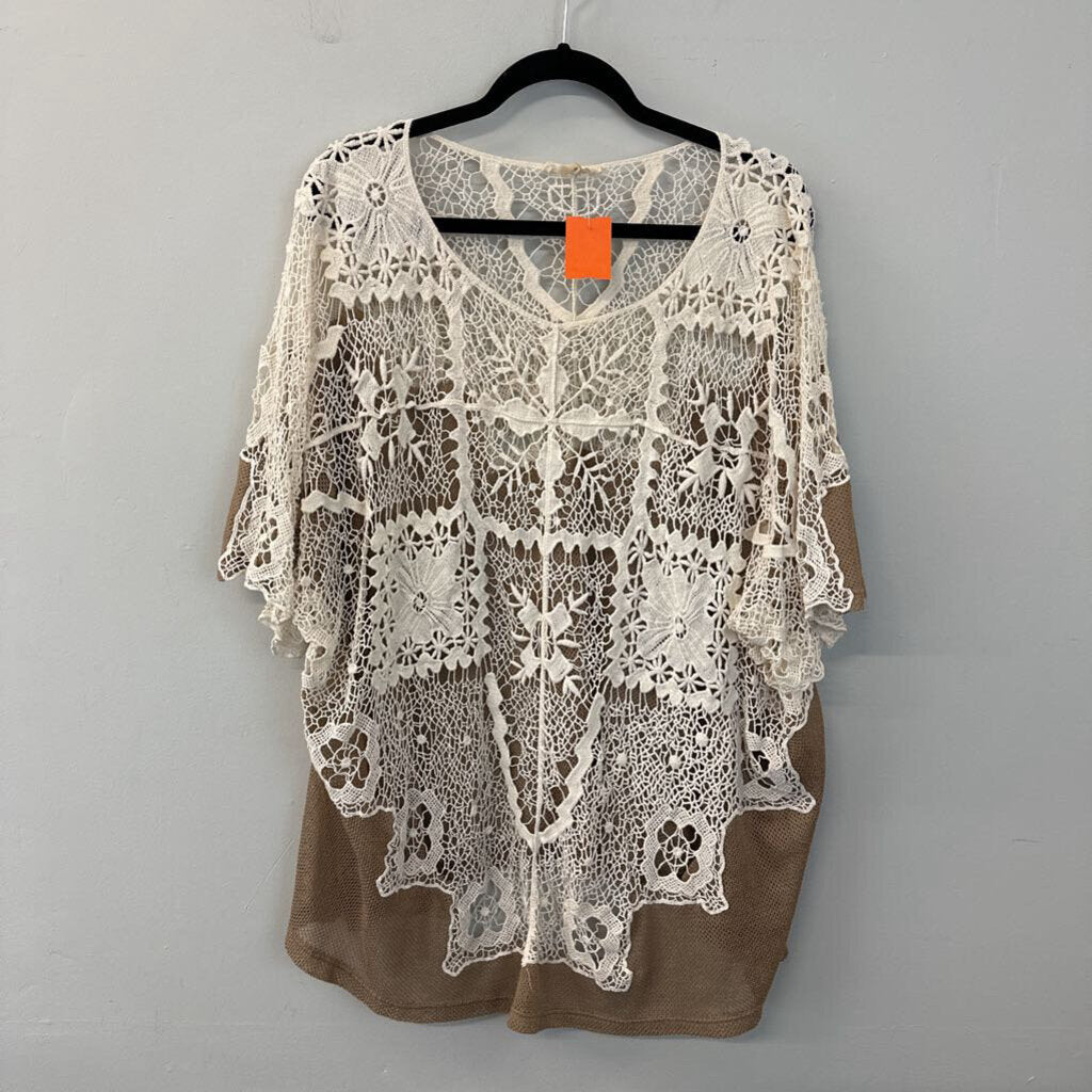 Sheer Crochet Front Tunic Top