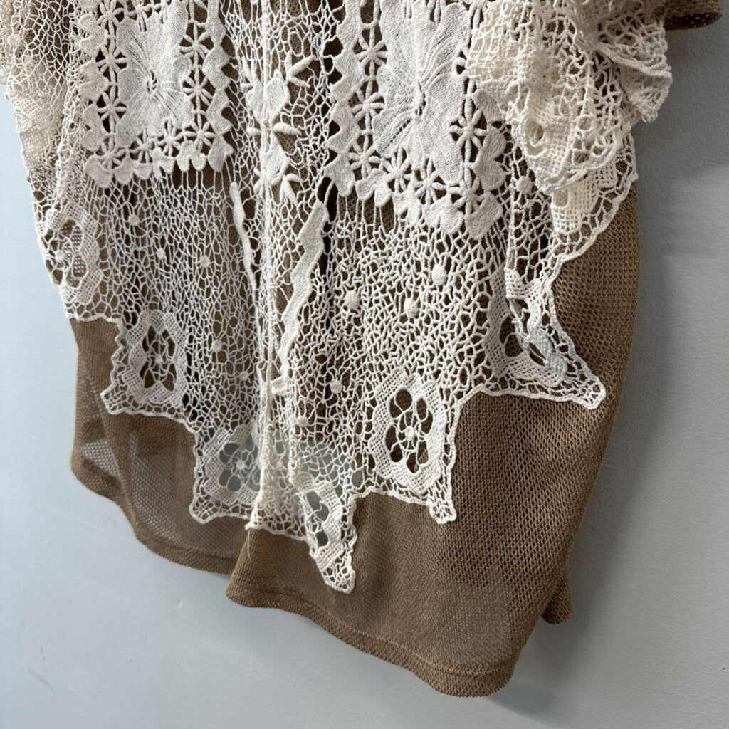 Sheer Crochet Front Tunic Top