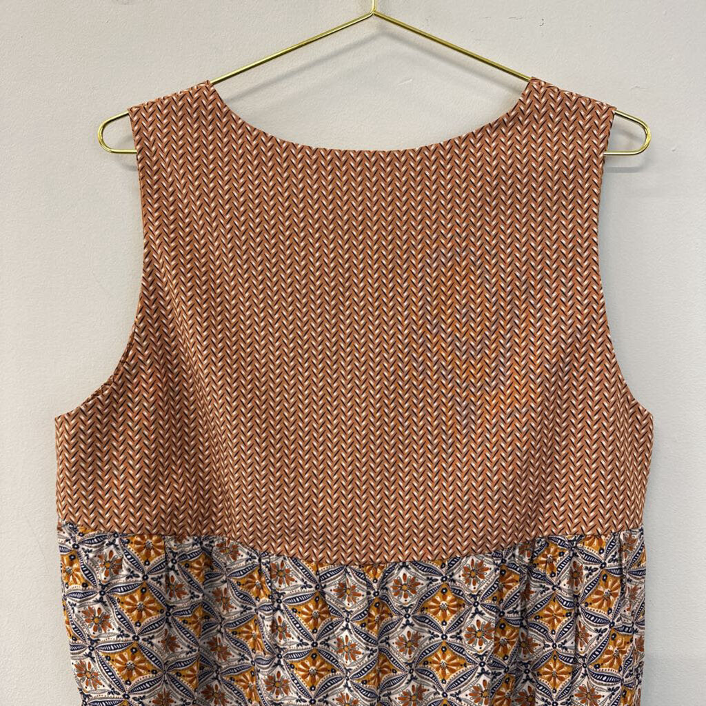 Cotton Bleu Brown/ Multi Tiered Print Tank Large