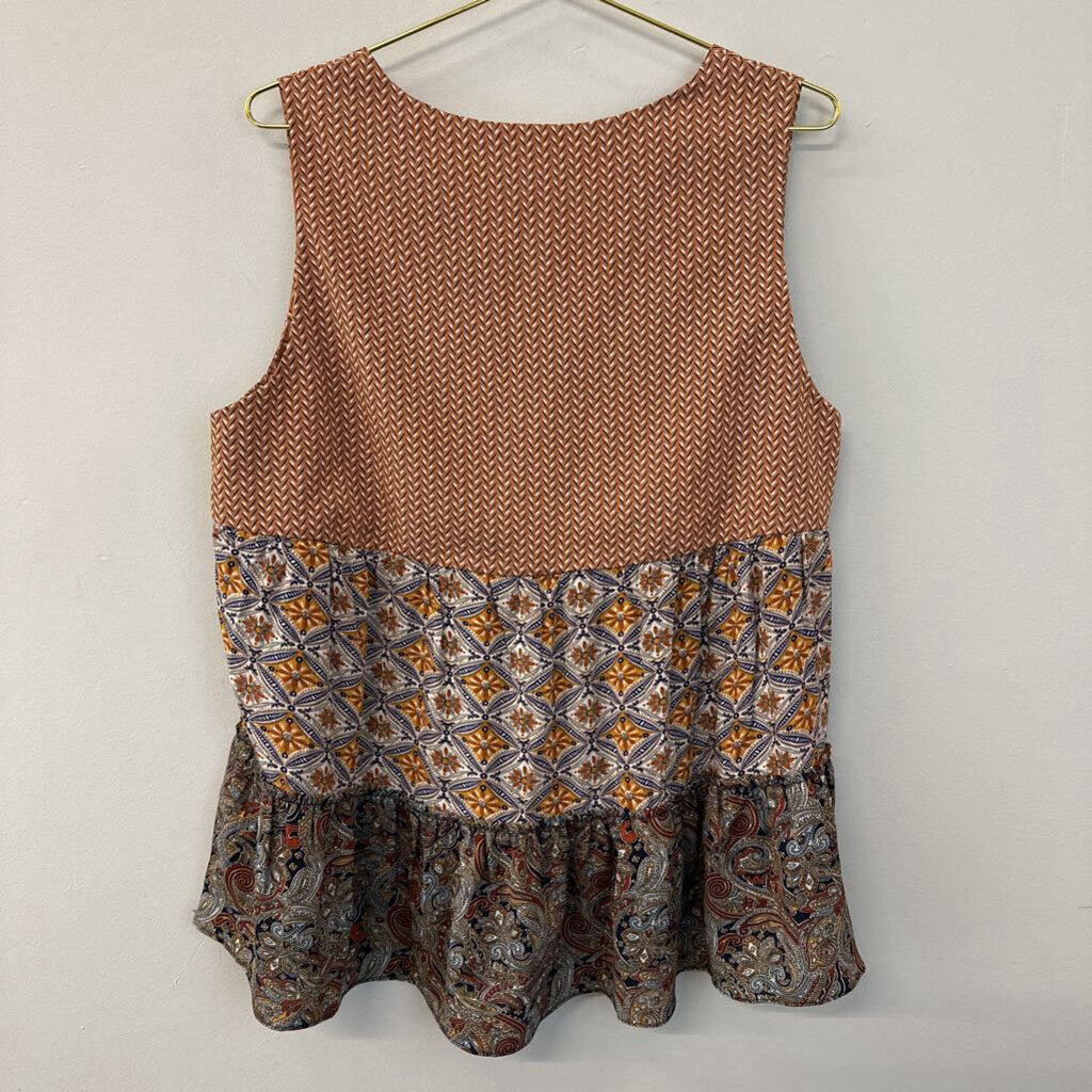 Cotton Bleu Brown/ Multi Tiered Print Tank Large