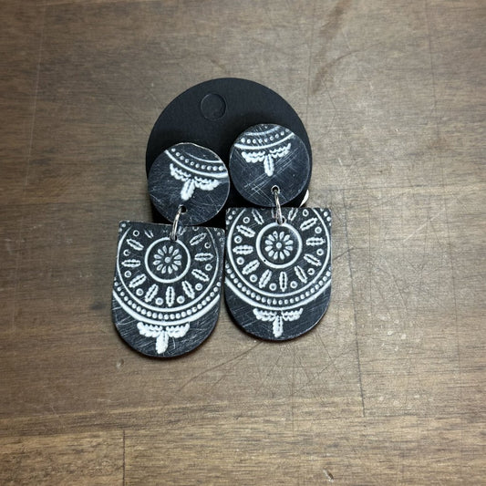 Black/ White Print Drop Earrings